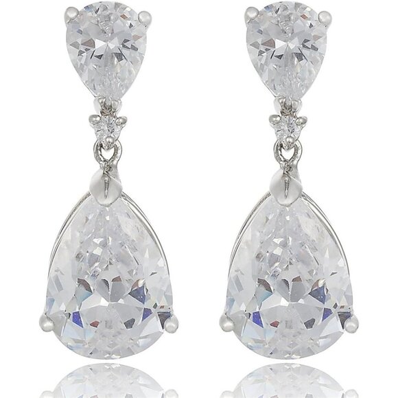 ⚡Elegant Silver Teardrop Earrings Cubic Zirconia Dangle Drop Earrings for Women - Picture 1 of 8